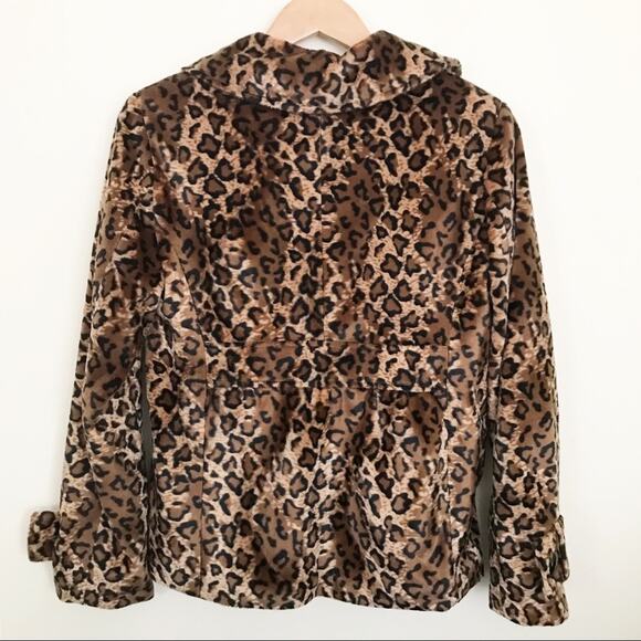 Luii Faux Fur Leopard Animal Print Classic Fall peplum jacket coat Brown Black S - Picture 10 of 15